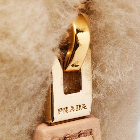 Prada Ecru/Noisette Shearling and Leather Arque Shoulder Bag - Picture 8 of 12